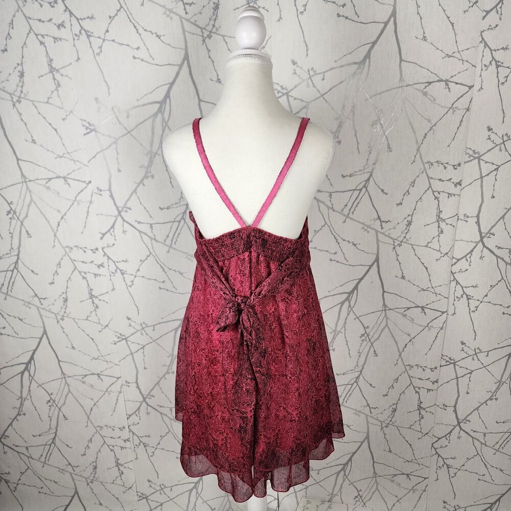 Volcom Hot Pink Lace Print Strappy Babydoll Flowy Y2K Mini Dress - Picture 5 of 8